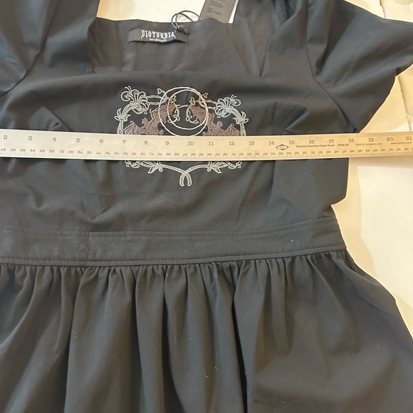 Disturbia Black Vampyrum Bat Embroidered Puff Sleeve Babydoll Mini Dress NWT 8 - Picture 14 of 16